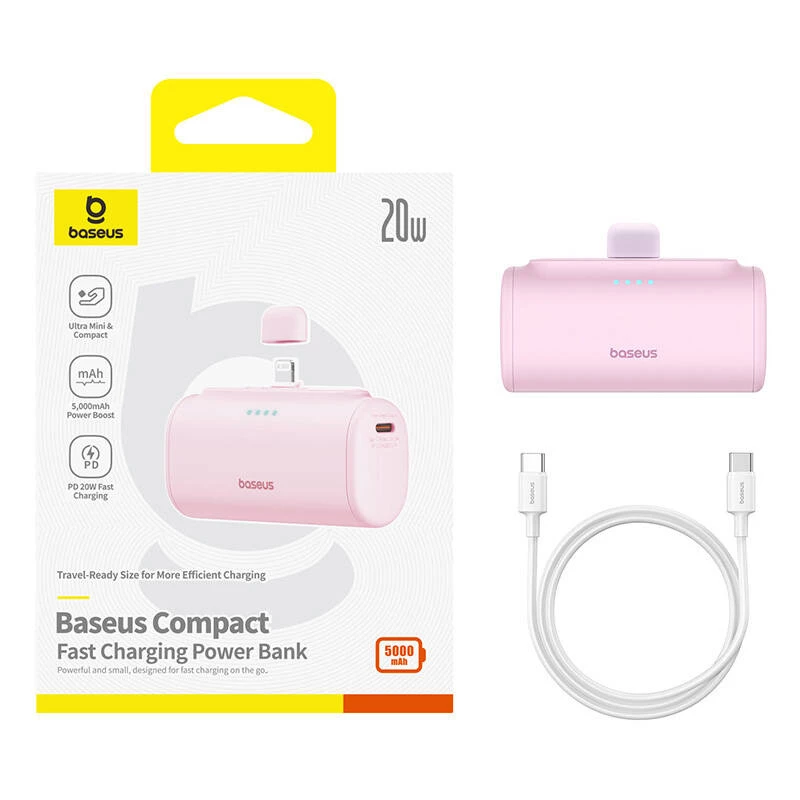 Išorinė baterija Baseus Compact IP 5000mAh 20W (rožinė)