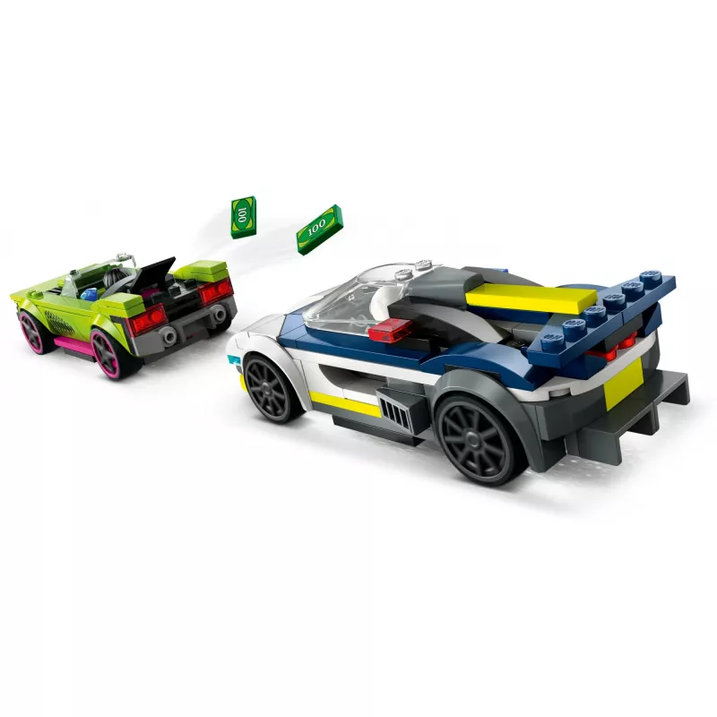 LEGO City rinkinys 60415 Policijos automobilio ir sportinio automobilio gaudynės — 213 dalių, 2 minifigūrėlės, amžius 6+
