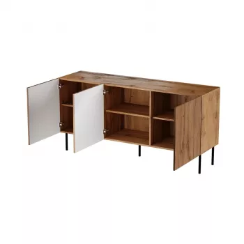 Komoda cama meble JUNGLE 152x40.5x74.5 cm — ąžuolo wotan, juodos kojelės, medžio drožlių plokštė