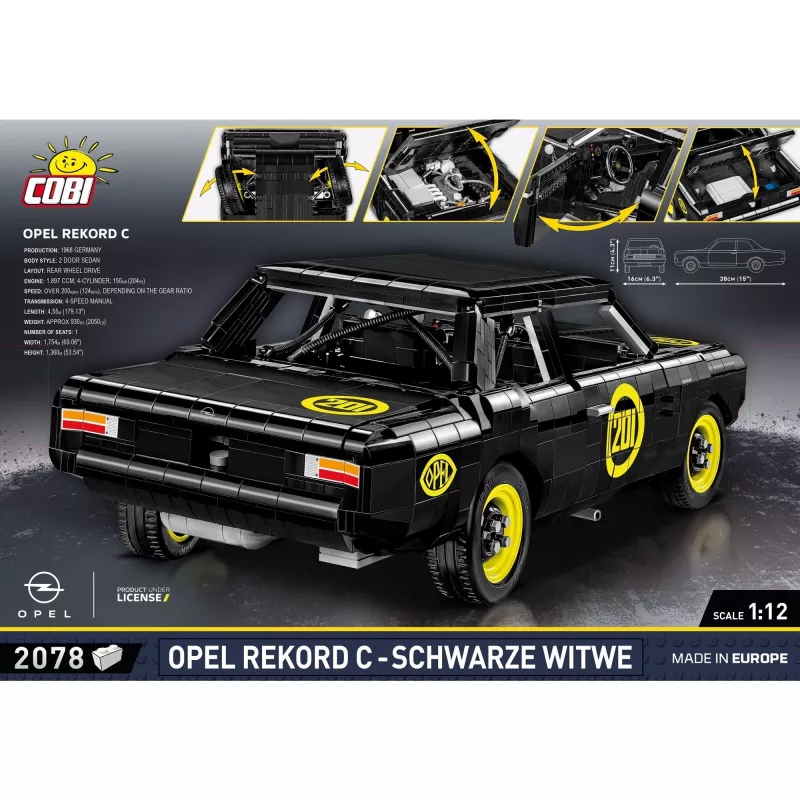 Konstruktorius Cobi Opel Rekord C, plastikinis modelio automobilis, 2078 dalys, amžius 10+