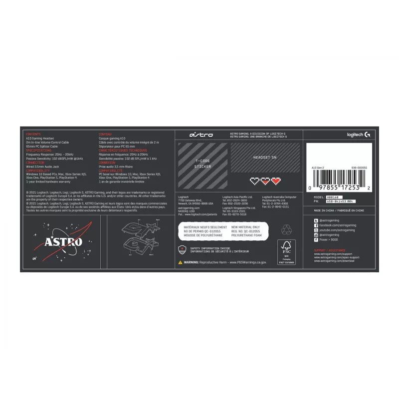 Logitech ASTRO Gaming A10 Gen 2 - Ausinės - Uždedamos ant ausų - Laidinės - 3,5 mm kištukas - Juoda (939-002047)