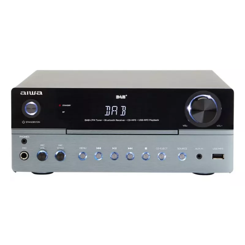 Namų garso mikrosistema Aiwa MSBTU-700DAB — 25 W RMS, DAB+/FM, Bluetooth 10 m, dėklo tipo CD, LED ekranas, juoda/arktinė mėlyna