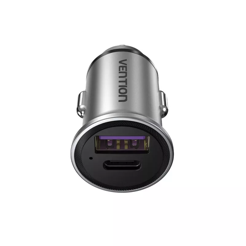 Vention dviejų prievadų USB A+A (30+30) automobilinis įkroviklis pilkas mini stiliaus aliuminio lydinio