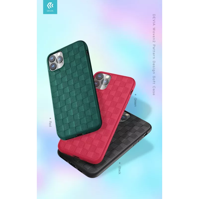 Minkštas dėklas Devia Woven2, skirtas iPhone 11 Pro, austos tekstūros apsauginis dangtelis, raudonas