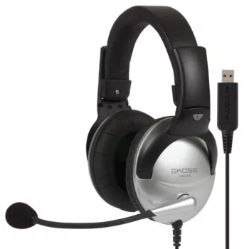 Koss SB45 USB ausinės su mikrofonu, laidinės, galvos juostelė, biurui/skambučių centrui, juodos, sidabrinės