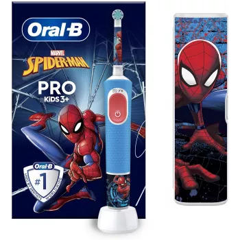 Oral-B | Vitality PRO Kids Spiderman | Elektrinis dantų šepetėlis su kelioniniu dėklu | Įkraunamas | Vaikams | Mėlynas | Įeinančių šepetėlių antgalių skaičius 1 | Dantų valymo režimų skaičius