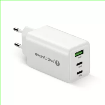 Maitinimo įkroviklis everActive SQ-655Q 65W, 1×USB-A + 2×USB-C greitasis įkrovimas