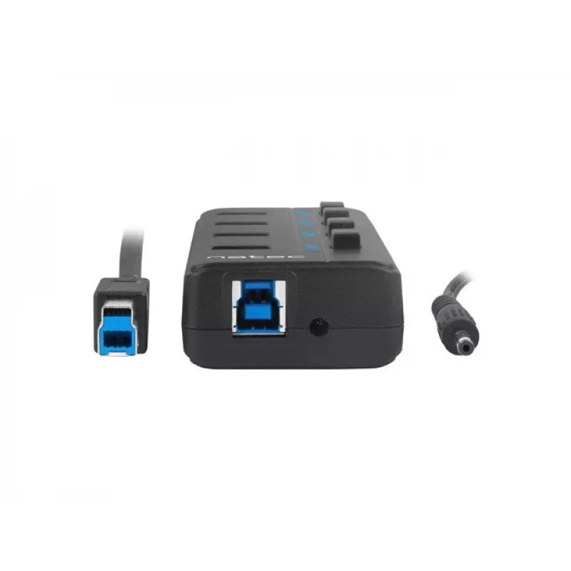 USB šakotuvas NATEC MANTIS USB 2.0 Type-B — 4x USB 3.2 Gen 1 Type-A prievadai, juodas, 0.8 m laidas, kintamosios srovės adapteris, maitinimo jungiklis