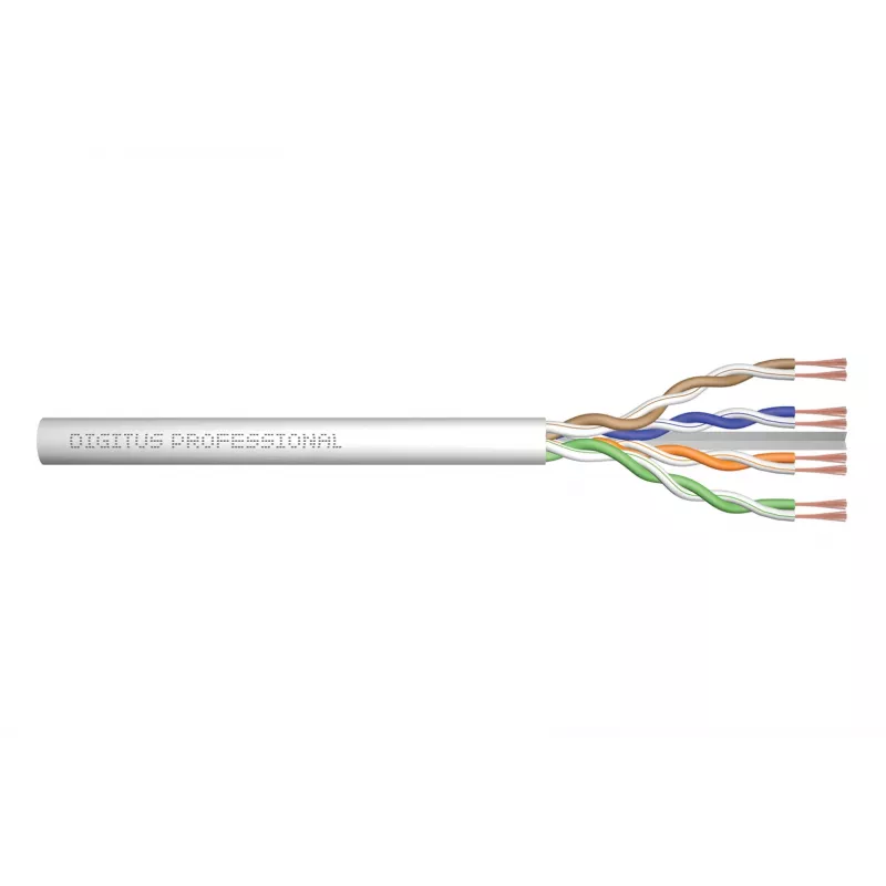 Tinklo kabelis Digitus CAT 6 U/UTP vytos poros komutacinis kabelis, neapdorotas 100 m, pilkas