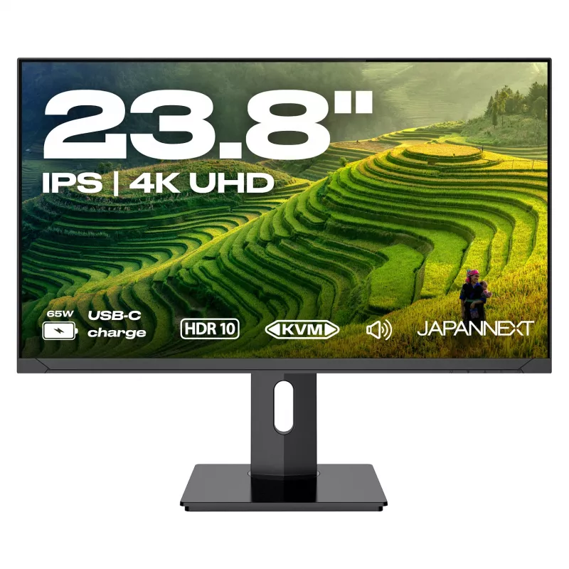 JAPANNEXT 4K UHD monitorius 60,45 cm (23,8 col.) 3840 x 2160 pikselių, IPS skydelis, 8 ms, 60 Hz, AMD FreeSync, HDMI, DisplayPort (JN-IPS2380UHDR-C65W-HSP)