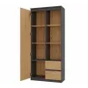 Top e Shop RS-80 BILY biuro knygų spinta, antracito rėmas, artisan ąžuolo durys, 7 lentynos, 2 stalčiai, 1800×800×350 mm