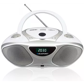 CD grotuvas BLAUPUNKT BB14WH — CD grotuvas su MP3 atkūrimu, USB, LCD, laikrodis, 2x1 W garsiakalbiai, sidabrinis/baltas