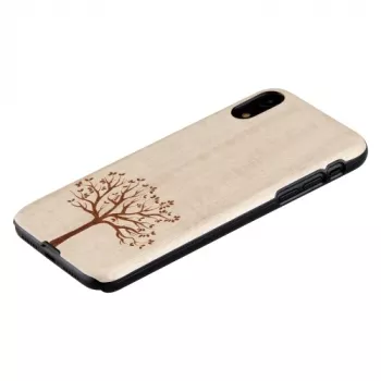 man and wood išmaniojo telefono dėklas iPhone XR — obels mediena, juoda apdaila