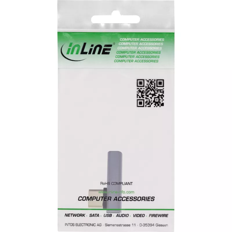InLine USB4 adapteris, USB-C kištukas/lizdas vertikalus dešinėn/kairėn kampuotas, aliuminis, pilkas