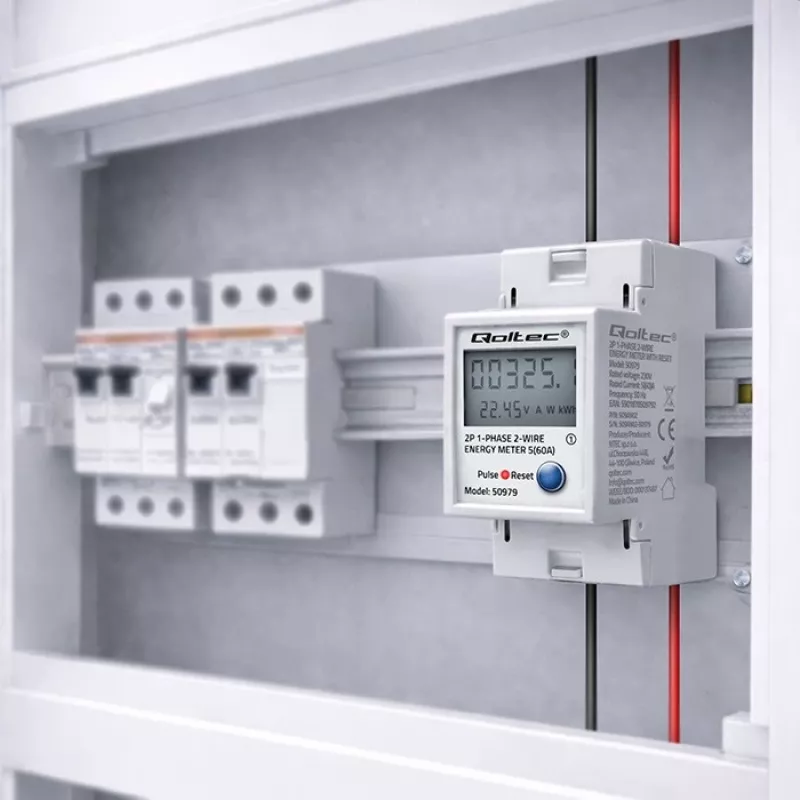 Energijos skaitiklis QOLTEC Vienfazis DIN bėgiui 230V (MPN 50979)