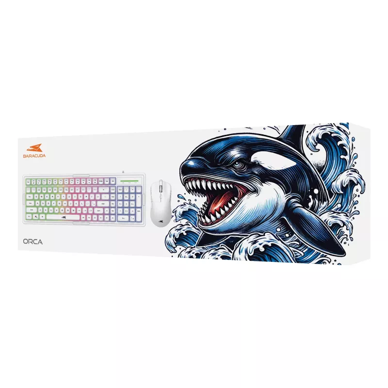 Klaviatūros ir pelės rinkinys Baracuda BGC-012 Orca White — baltas klaviatūros ir pelės rinkinys