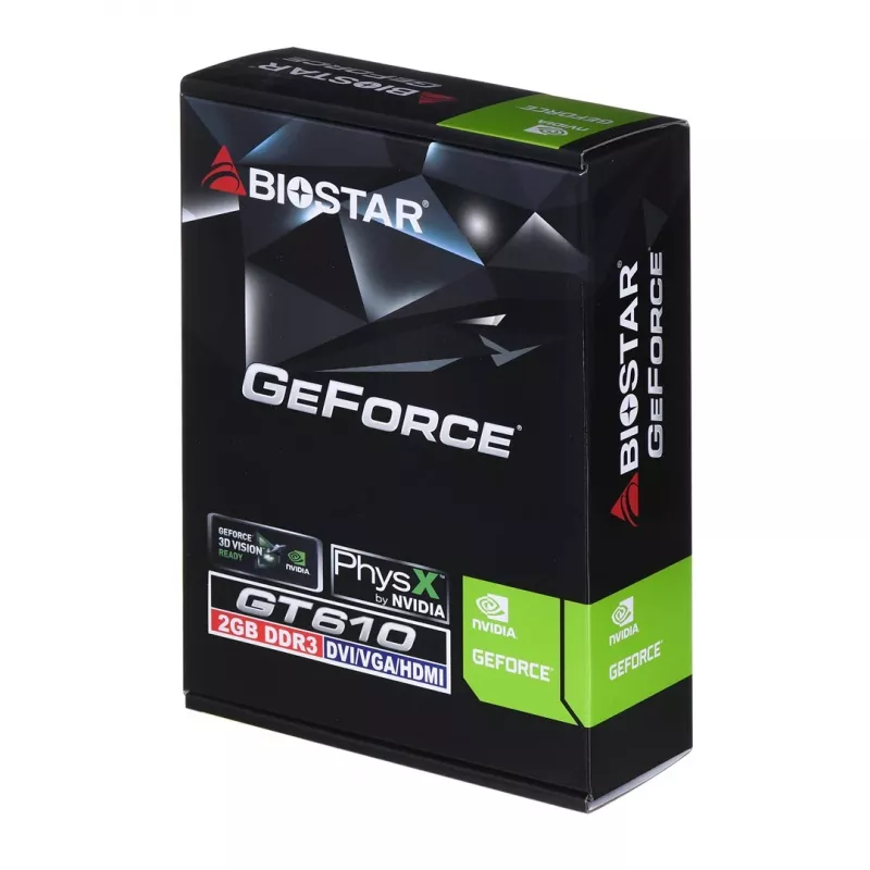 Vaizdo plokštė BIOSTAR GeForce GT 610 — 2 GB GDDR3, 64 bitų, PCIe x16, 700 MHz