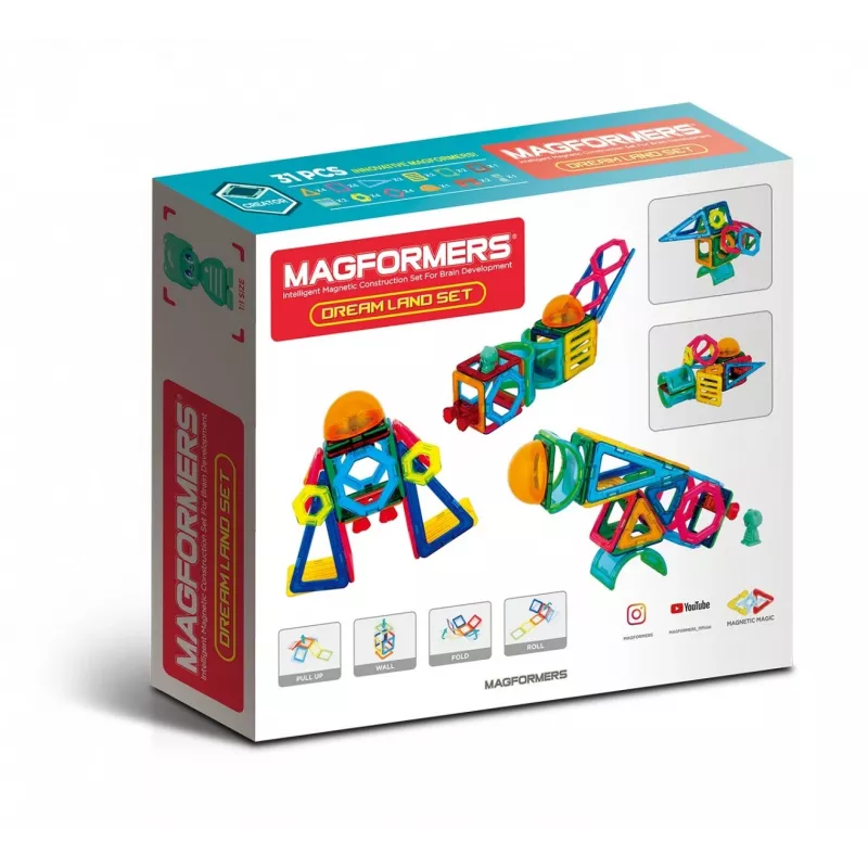 MAGFORMERS magnetiniai blokeliai Drea Land — 31 dalių magnetinis konstravimo rinkinys, skirtas kūrybiniam žaidimui