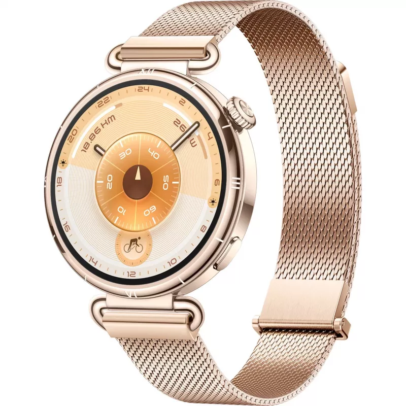 Išmanusis laikrodis HUAWEI WATCH GT6 1,32 colio AMOLED, 41 mm, nerūdijantis plienas, auksinis, milanese apyrankė, IP69, 14 dienų baterija