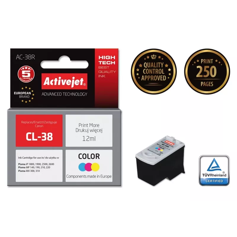 Activejet AC-38R rašalas (pakaitalas Canon CL-38; Premium; 12 ml; spalvotas)