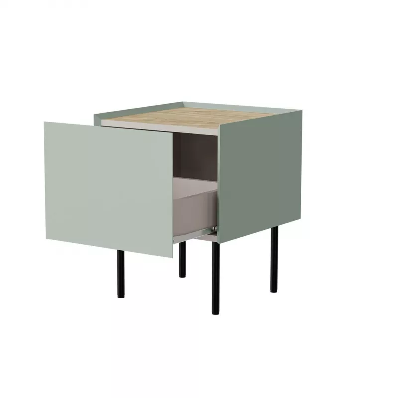 Naktinis staliukas Cama Meble FELLINI 40x41x60, alyvuogių spalvos su alyvuota ąžuolo viršutine dalimi, 1 stalčius, pakuotėje 2 vnt.