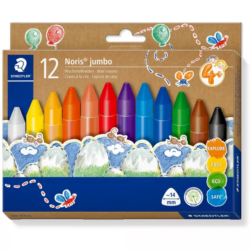 Vaškinės kreidelės Staedtler Noris Jumbo — 12 spalvų, netoksiškos, jumbo dydis