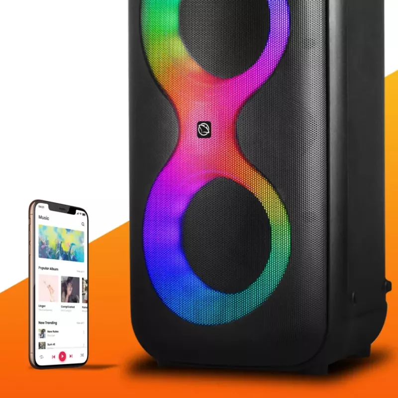 Nešiojamasis muzikos centras MANTA SPK0401B100 Bluetooth garsiakalbis, 100 W pikinė galia, FM radijas, karaoke, įmontuota baterija, X-BASS