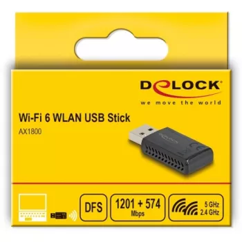 DeLOCK Wi-Fi 6 dviejų juostų WLAN USB adapteris AX1800 1201 + 574 Mbps