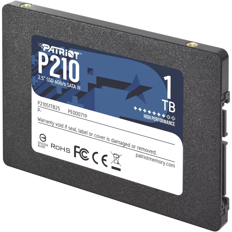 2,5 colio SATA III SSD PATRIOT P210 1 TB — 500 MB/s skaitymo, 400 MB/s rašymo, 7 mm aukštis