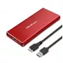 SSD dėklas QOLTEC 51831 USB 3.0 M.2 SATA diskams iki 2TB, raudonas, palaiko 30 mm ilgį, iki 4 diskų