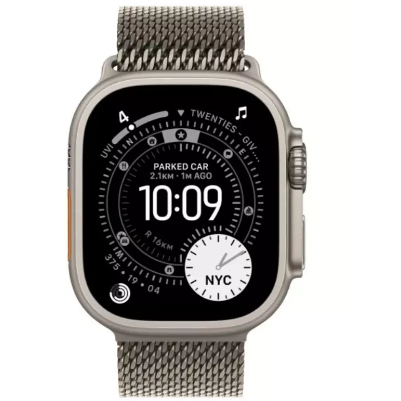 Išmanusis laikrodis Apple Watch Ultra 3 GPS + Cellular 49mm natūralaus titano korpusas su natūralaus titano Milano kilpa — 64 GB, OLED, 422 × 514, atsparus vandeniui 100 m, didelis