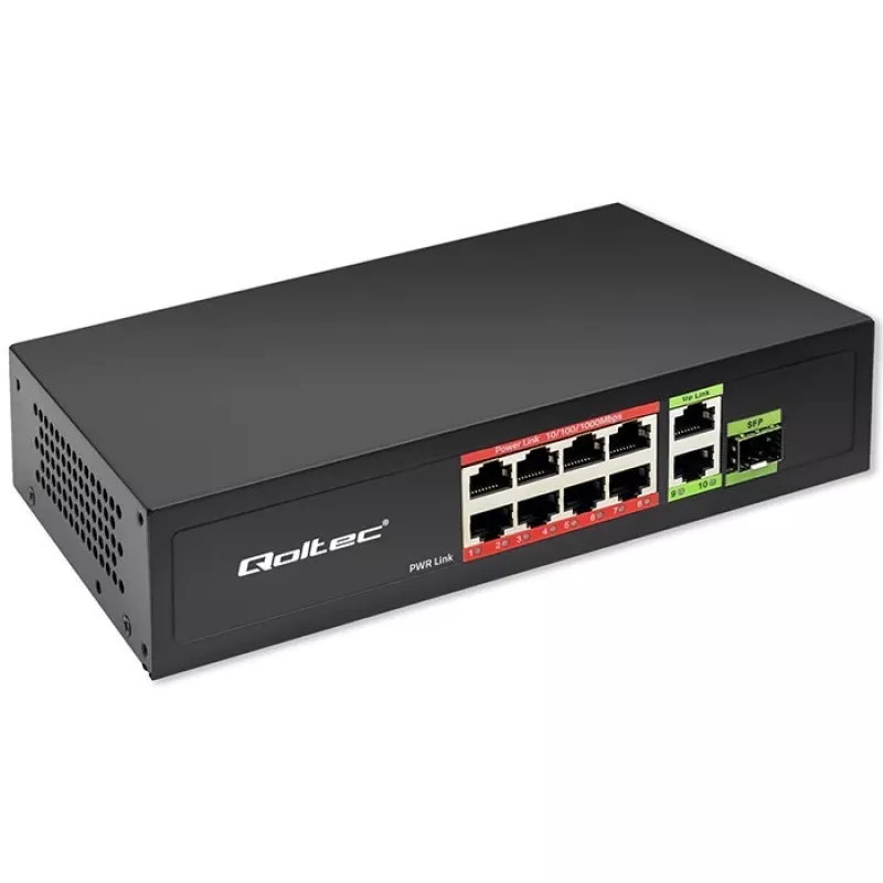Ethernet komutatorius QOLTEC 52297 PoE RJ45 su PoE aukštyniniu ir SFP prievadu