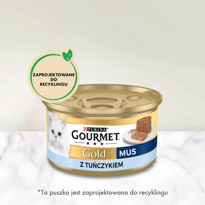 Šlapias kačių maistas Purina GOURMET Gold Adult Tuna 85 g skardinė, baltymai 10,5 %, riebalai 7 %, drėgmė 77,5 %