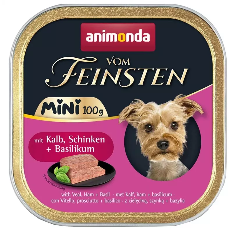 Šlapias šunų maistas animonda Vom Feinsten Ham Veal Basil 100 g — be grūdų, suaugę mažų veislių šunys