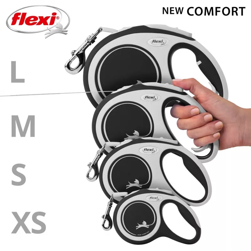Flexi nauja COMFORT 8 m juodas, pilkas šunų ištraukiamas pavadėlis