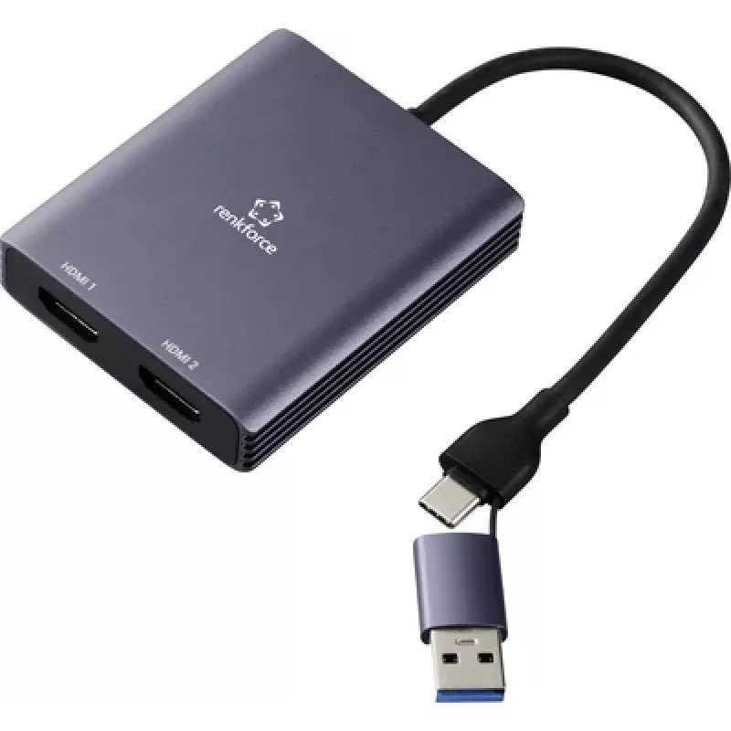 Renkforce RF-6418198 USB-C HDMI adapteris [1x USB-A - 2x] Pilkas 4K UHD 15 (RF-6418198)