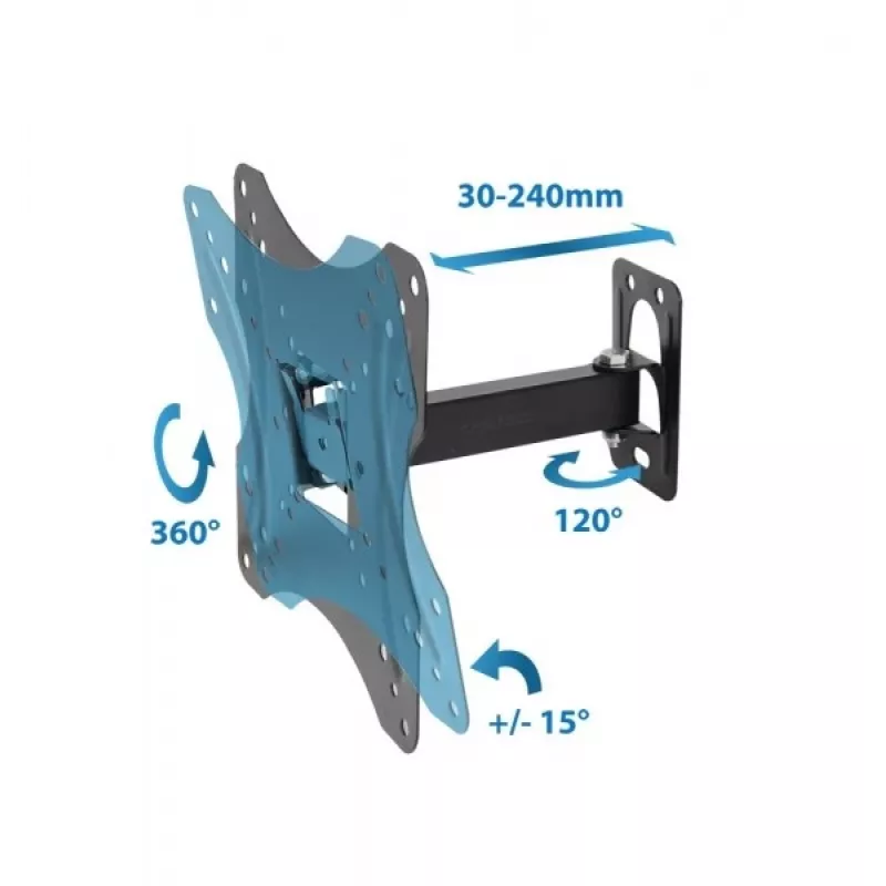 TV wall mount ESPERANZA PROTEUS for 26–70 inch (66–177.8 cm), tilt ±15°, swivel 120°, VESA 75×75–400×400, max load 55 kg, Juoda