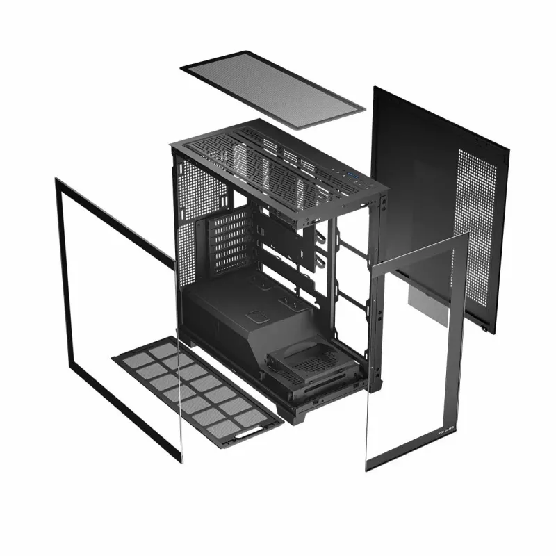 PC korpusas MODECOM Volcano Stellar NF ATX midi tower, grūdintas stiklas, juoda, palaiko ATX/micro ATX, GPU iki 420 mm, CPU aušintuvas 175 mm