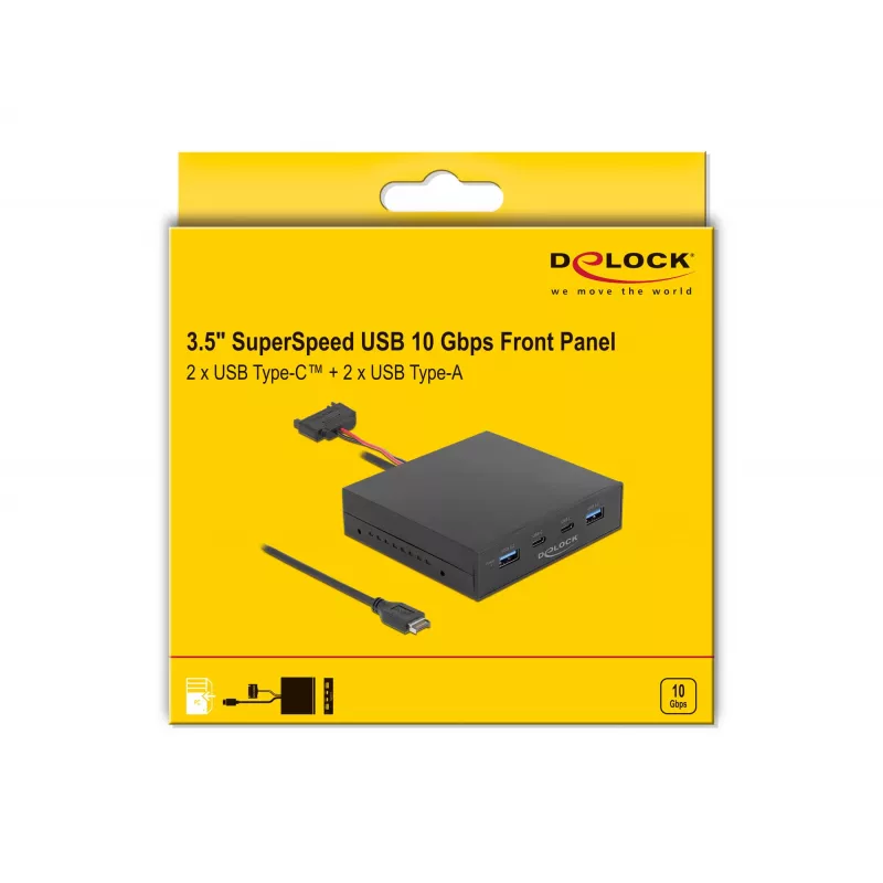 DeLOCK 3,5 colio USB 3.2 Gen 2 priekinis skydelis 2 x USB Type-C 2 x USB Type-A