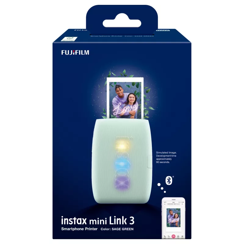 Momentinis spausdintuvas Fujifilm Instax Mini Link3 Sage Green — 800×600 DPI, spausdina 6,2×4,6 cm, Bluetooth, 0,21 kg