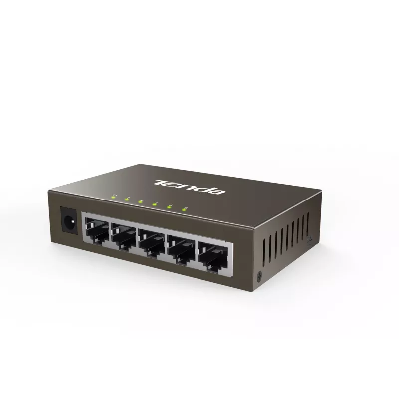 Nevaldomas komutatorius TENDA TEG1005D — 5x Gigabit RJ-45 prievadai, 10 Gbit/s perjungimo pajėgumas, pilkas