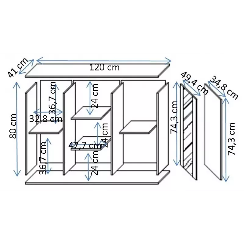 Komoda Cama Meble SOHO 120×41×80 cm – kašmyro spalvos fasadai, juodas rėmas