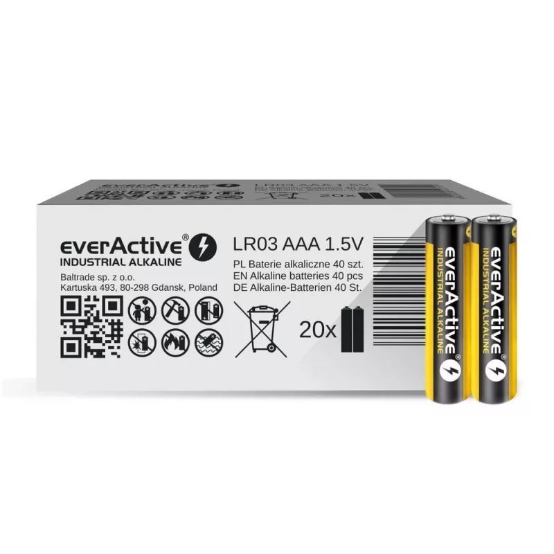 Vienkartinė šarminė baterija everActive EVLR03S2IK AAA 1,5 V, 40 vnt., 5 metų galiojimo laikas