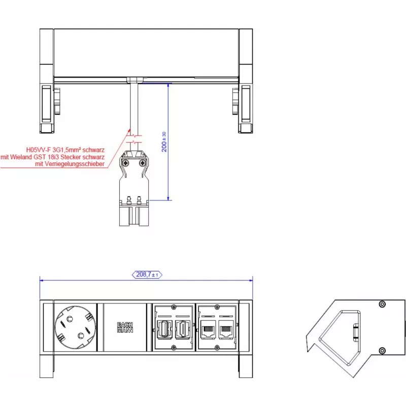 BACHMANN DESK2 1xCEE7/3 1xHDMI 2xCAT6A (902.3059)