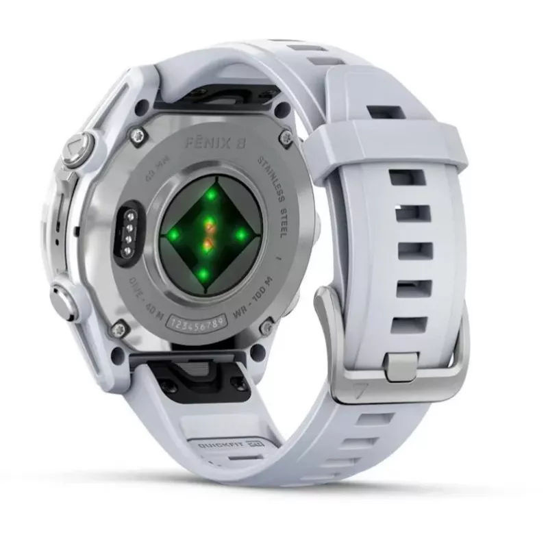 Garmin Fenix 8 3,3 cm (1,3) AMOLED 43 mm Skaitmeninis 416 x 416 pikselių Liečiamas ekranas Sidabrinis Wi-Fi GPS (palydovas)