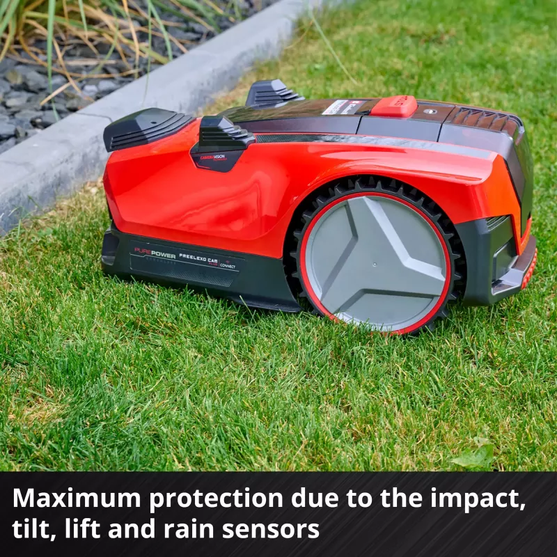 Power X-Change Robot Mower FREELEXO CAM PLUS 600 (raudona/juoda, Li-Ion Battery Plus 4,0Ah, kamera + jutiklis)