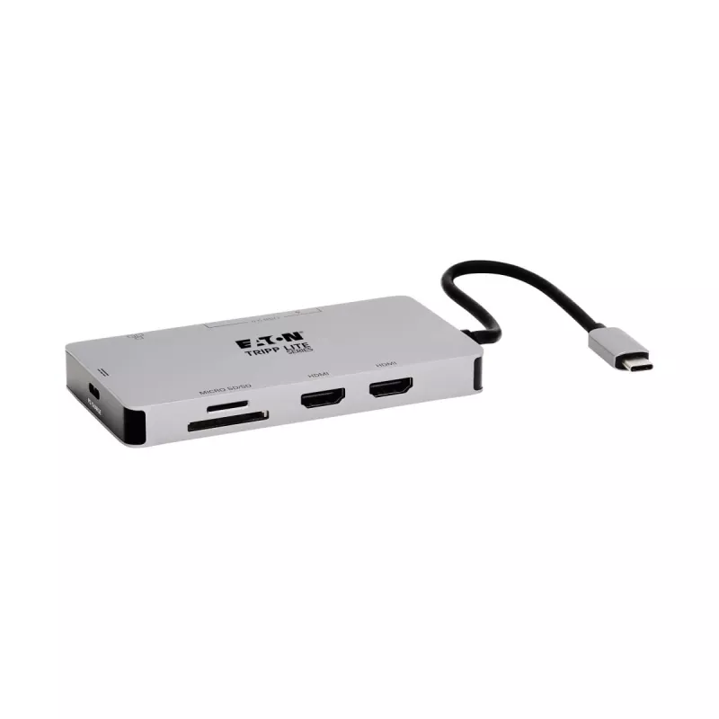 Eaton Tripp Lite USB-C Dock, Dual Display - 4K 60 Hz HDMI, USB 3.2 Gen 1, USB-A Hub, GbE, Memory Card, 100W PD Charging, Gray - docking station - USB-C - 2 x HDMI - 1GbE (U442-DOCK