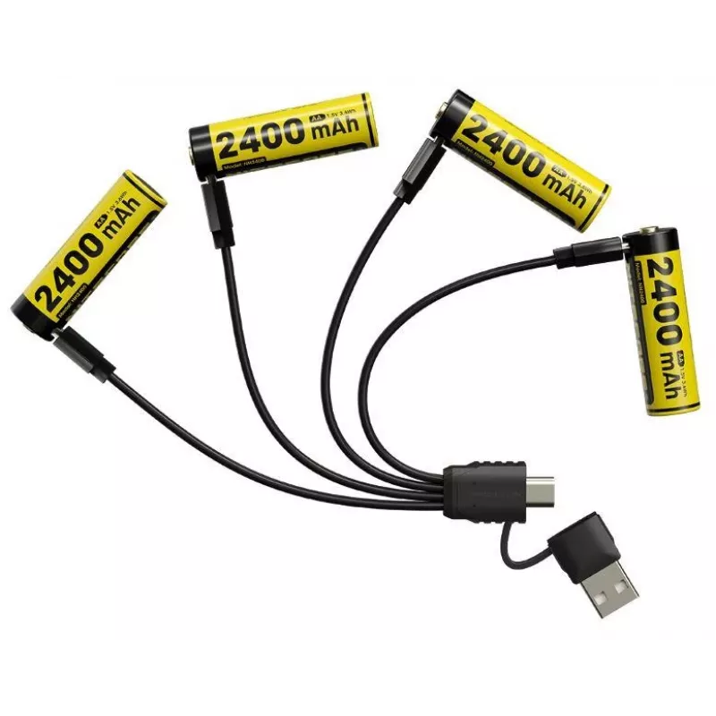 Įkraunamas ličio jonų AA 1,5 V baterijų rinkinys Nitecore NH2400 2400 mAh — 4 vnt. pakuotė