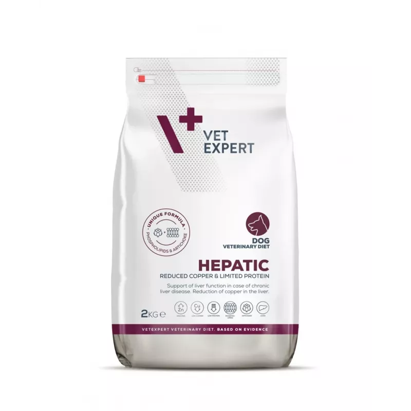 Sausas šunų maistas VETEXPERT Veterinary Diet Hepatic 2 kg — terapinė kepenų palaikymo formulė, 17,5% baltymų, 11,5% riebalų