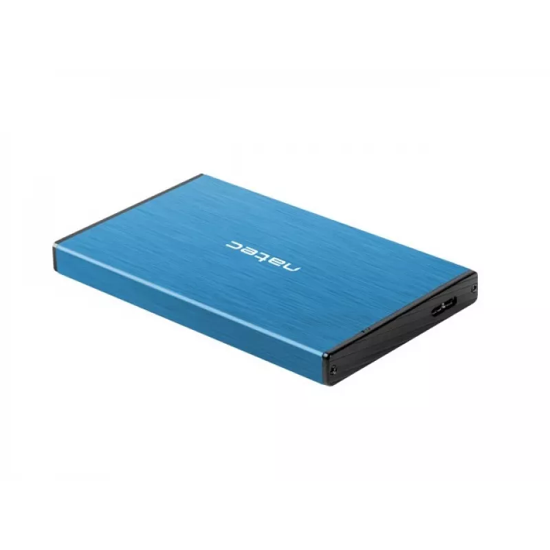 Išorinio HDD/SSD korpuso NATEC Rhino GO 2,5 colio — USB 3.0, SATA III, iki 4 TB, 9,5 mm, aliuminis, mėlynas